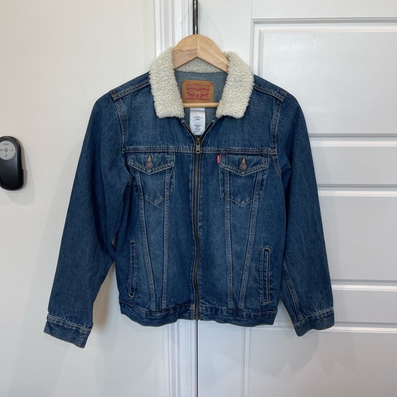 Levi's Other - Levi Strauss Vintage Boy’s Jean Jacket Trucker Sherpa Collar Denim, Large